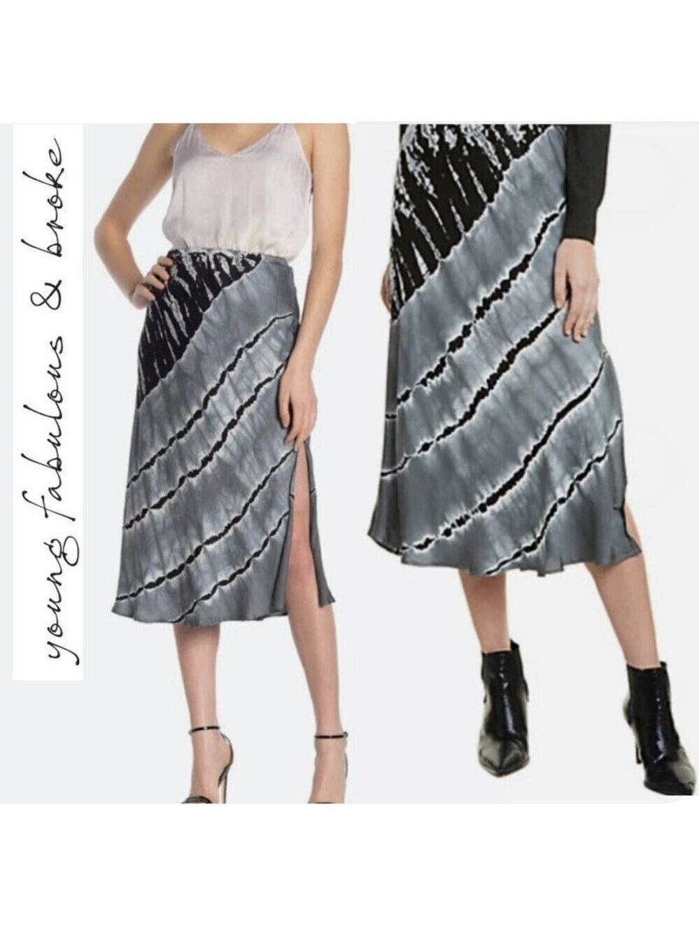 Young Fabulous & Broke Silky Skirt Medium NWT boho Midi Quiet Luxury Office Chic